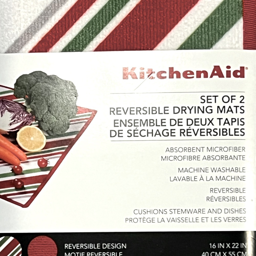 KitchenAid - ‘Festive Stripes’ reversible drying mats (2). NWT - Picture 2 of 2